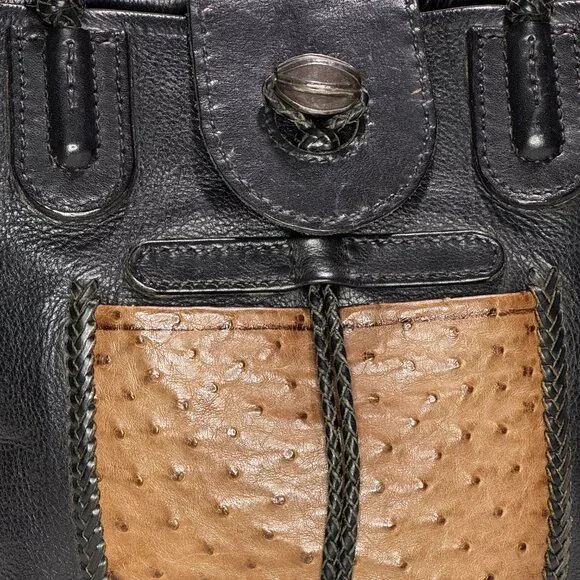 Artisan Leather Ostrich Panel Purse, one of a kind, durable, el cuero del toro - Picture 3 of 12
